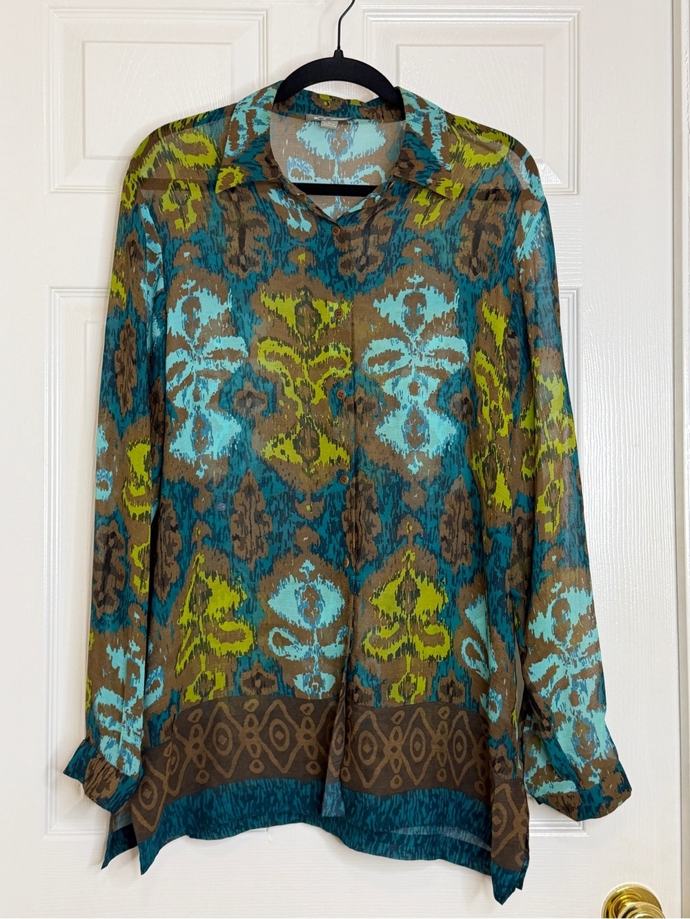 Go Silk 100% Silk Ikat Print Button Front Blouse Tunic Size Large - Picture 1 of 5